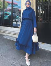 keten kumaş etekli takım petrol mavisi 2