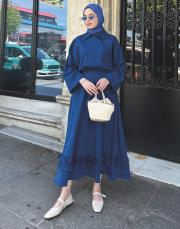 keten kumaş etekli takım petrol mavisi 3