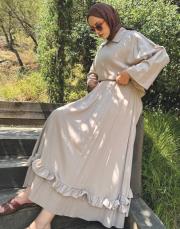 keten kumaş etekli takım bej 2