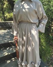 keten kumaş etekli takım bej 3