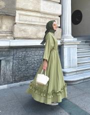 keten kumaş etekli takım yağ yeşili