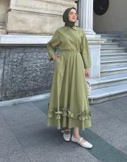 keten kumaş etekli takım yağ yeşili 2