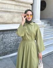 keten kumaş etekli takım yağ yeşili 3