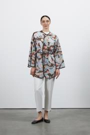 desenli keten kimono kahve