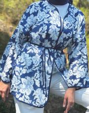 desenli keten kimono lacivert 4