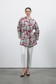 desenli keten kimono bordo