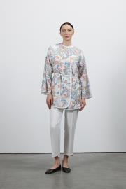 desenli keten kimono ekru