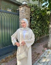 naturel keten uzun kimono taş 2