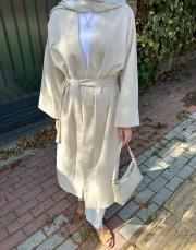 naturel keten uzun kimono taş 3