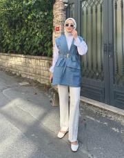 paraşüt kumaş yelek indigo