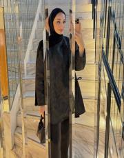 yan bağlamalı jakar ceket siyah