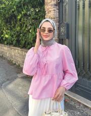 ön bağlamalı kısa gömlek pembe 2
