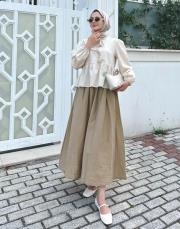 ön bağlamalı kısa gömlek bej 2