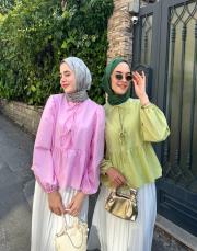 ön bağlamalı kısa gömlek yeşil