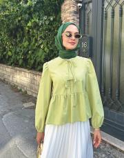 ön bağlamalı kısa gömlek yeşil 4