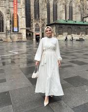 vual keten elbise kırık beyaz