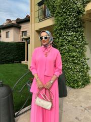 pile detaylı pantolonlu takım pembe 2