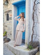 pile detaylı pantolonlu takım bej 2