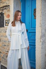 pile detaylı pantolonlu takım beyaz