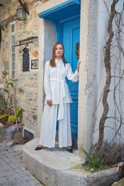 pile detaylı pantolonlu takım beyaz 2