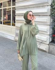 pilise detaylı pantolon takım haki