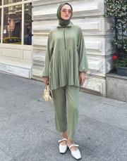 pilise detaylı pantolon takım haki 3
