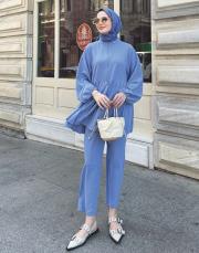 pilise detaylı pantolon takım mavi 2