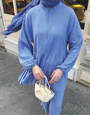 pilise detaylı pantolon takım mavi 3