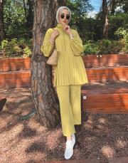 pilise detaylı pantolon takım yağ yeşili 3