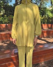 pilise detaylı pantolon takım yağ yeşili 5