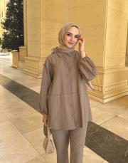 biye detaylı keten takım vizon