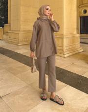 biye detaylı keten takım vizon 3