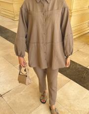 biye detaylı keten takım vizon 4