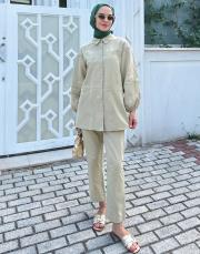 biye detaylı keten takım soft yeşil 2