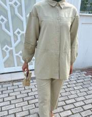 biye detaylı keten takım soft yeşil 3