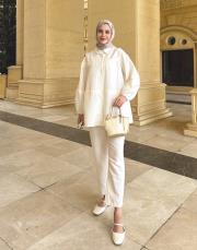 biye detaylı keten takım ekru