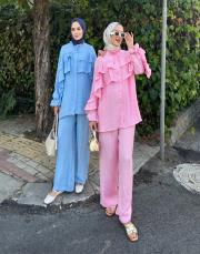 volan detaylı takım mavi