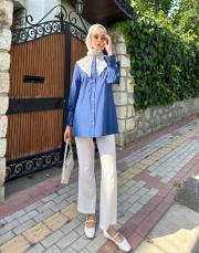 dantel yaka gömlek lacivert