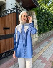 dantel yaka gömlek lacivert 2