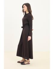 guest dantel yakalı keten elbise acı kahve 3