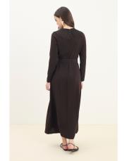 guest dantel yakalı keten elbise acı kahve 4