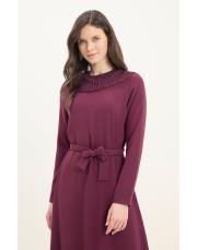 guest dantel yakalı keten elbise mürdüm 2