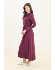 guest dantel yakalı keten elbise mürdüm 3