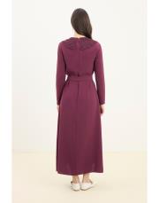 guest dantel yakalı keten elbise mürdüm 4