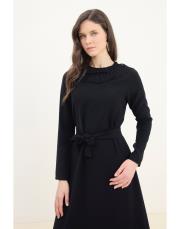 guest dantel yakalı keten elbise siyah 2