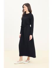 guest dantel yakalı keten elbise siyah 3