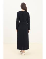 guest dantel yakalı keten elbise siyah 4