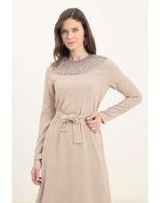 guest dantel yakalı keten elbise bej 2