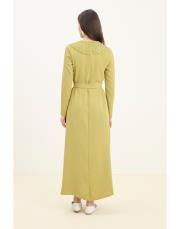 guest dantel yakalı keten elbise yağ yeşili 4