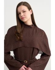 perry pelerinli elbise kahve